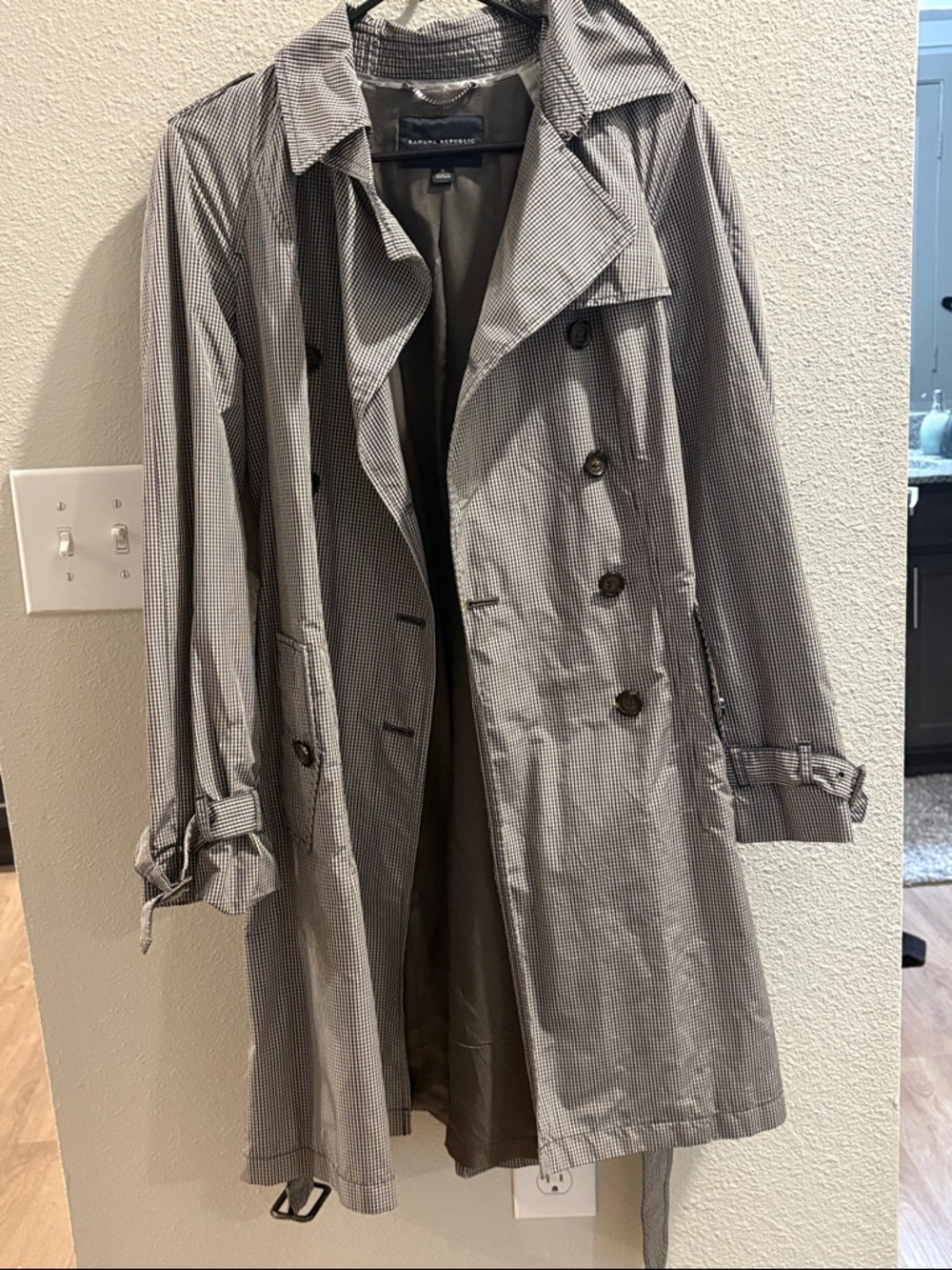 Banana Republic Black and White Checked Trench Coat